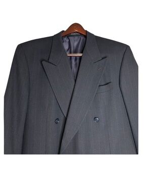 Paulo SoLari Men's Double Breasted Blazer Black 44L Pin Striped Athletic Fit